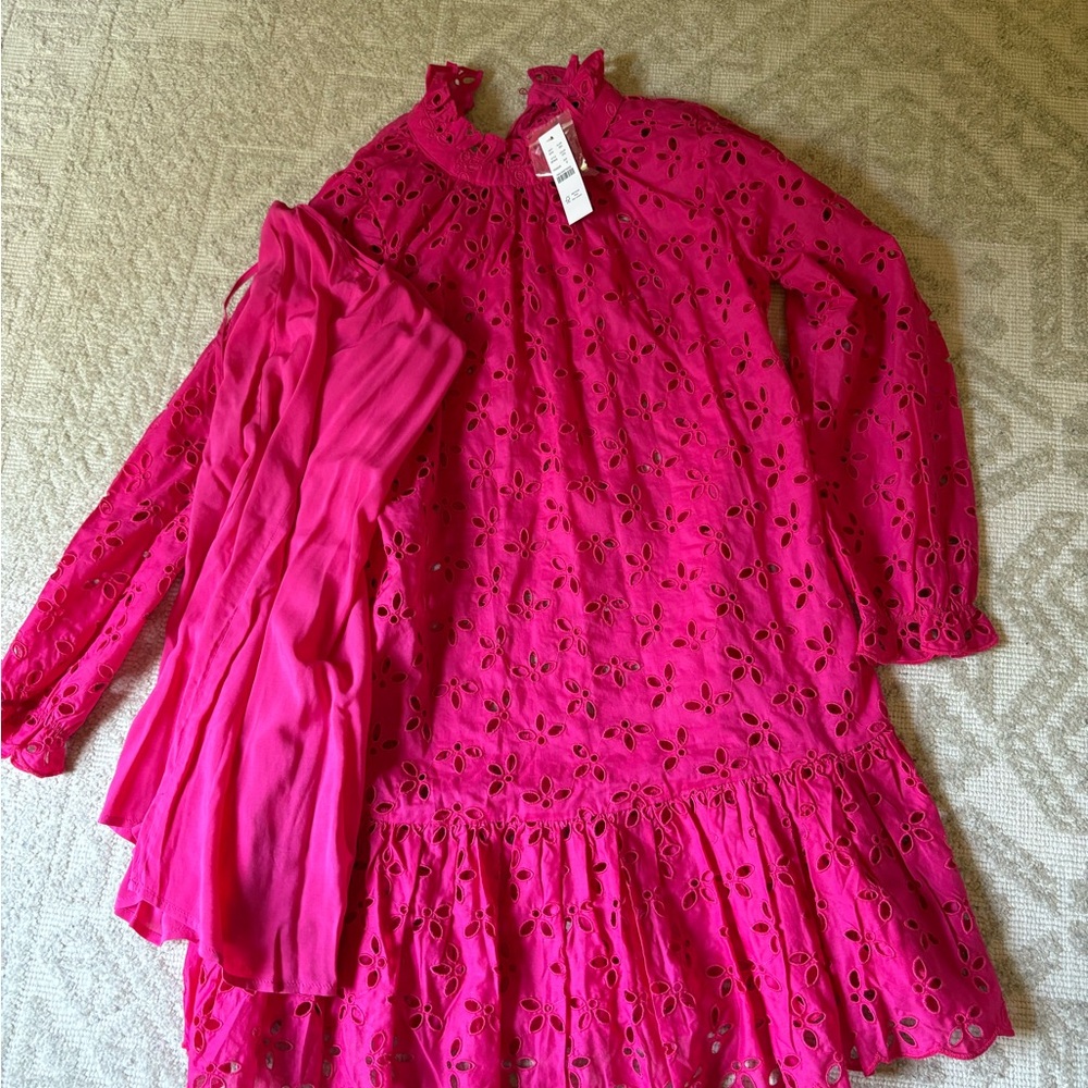 J. Crew Vibrant Pink Eyelet Dress with